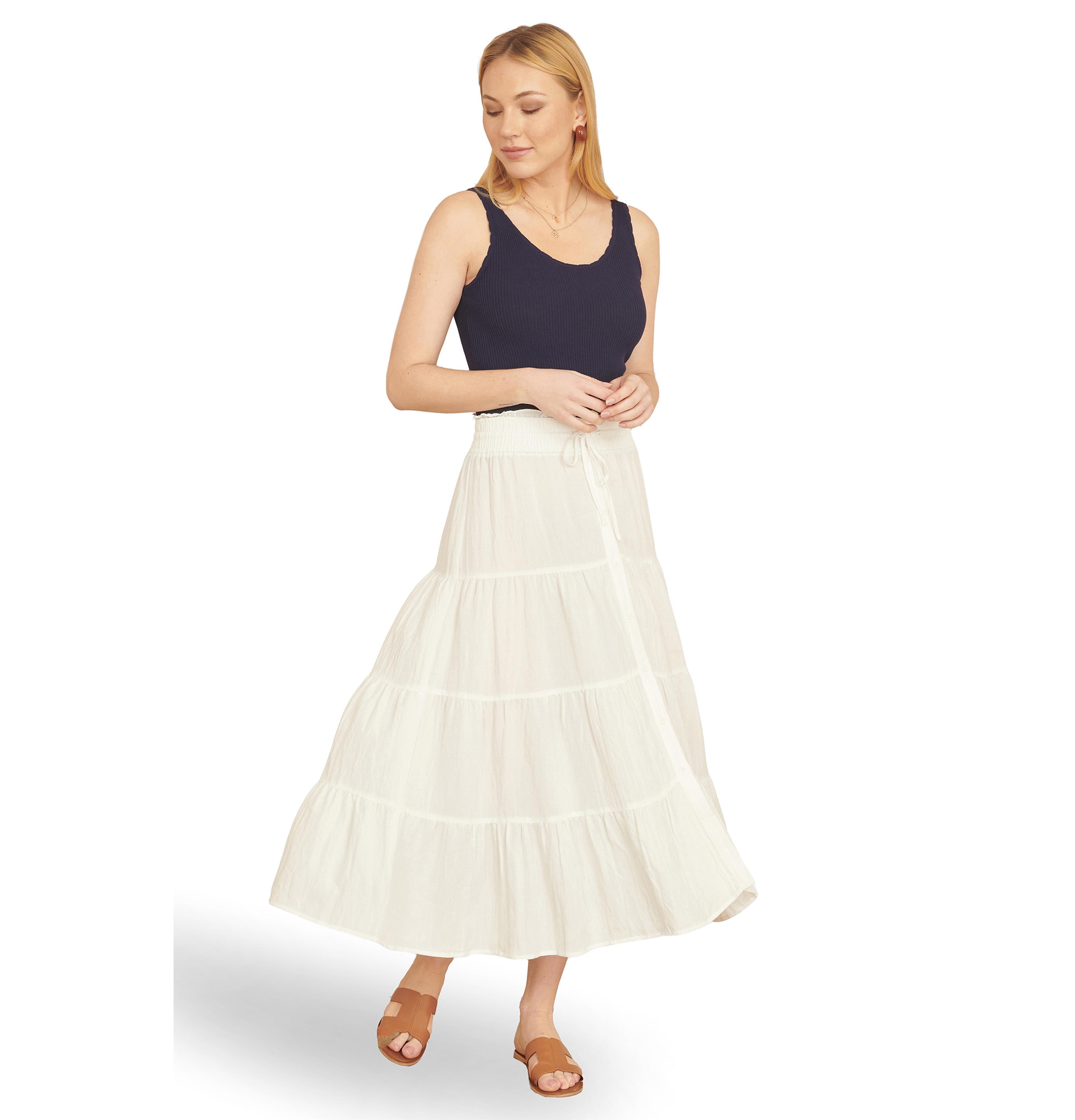 Yumi Women's Smocked Waist Tired Maxi Skirt