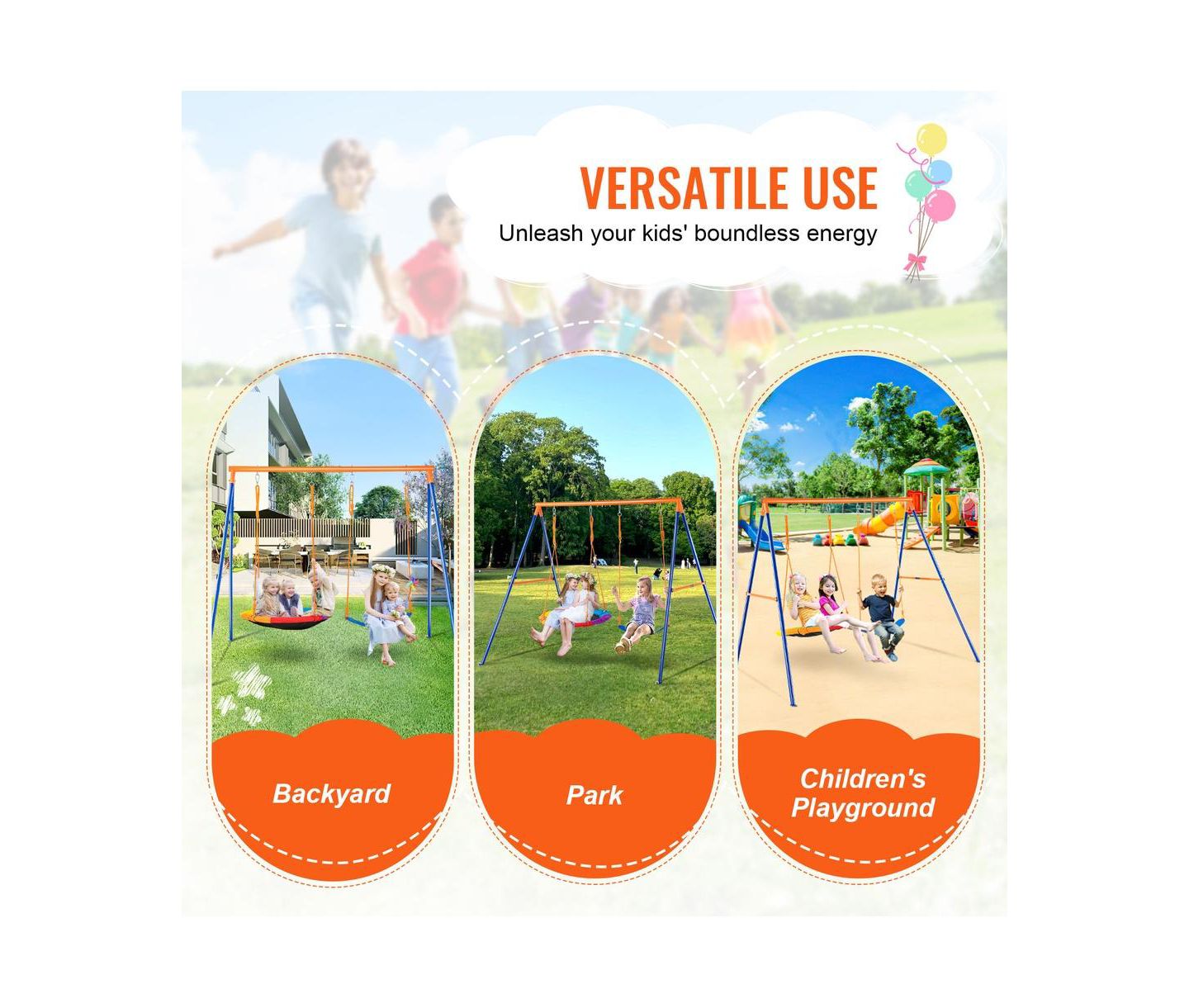 Детские игрушки SUGIFT Backyard A-Frame Swing Set with Saucer and Belt Seats 440 lb Capacity, цвет: Синий — фото 7