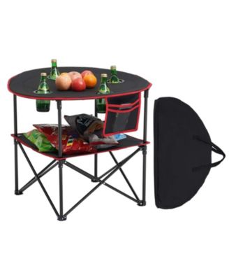 Folding Camping Table Portable Oxford Round Picnic Table 4 Cup Holders