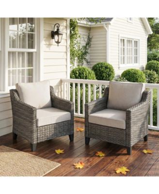 2 Pieces Patio Furniture Set, Outdoor Wicker Chairs of 2, All Weather High Back Rattan Chairs with Comfy Cushions for Porch Deck