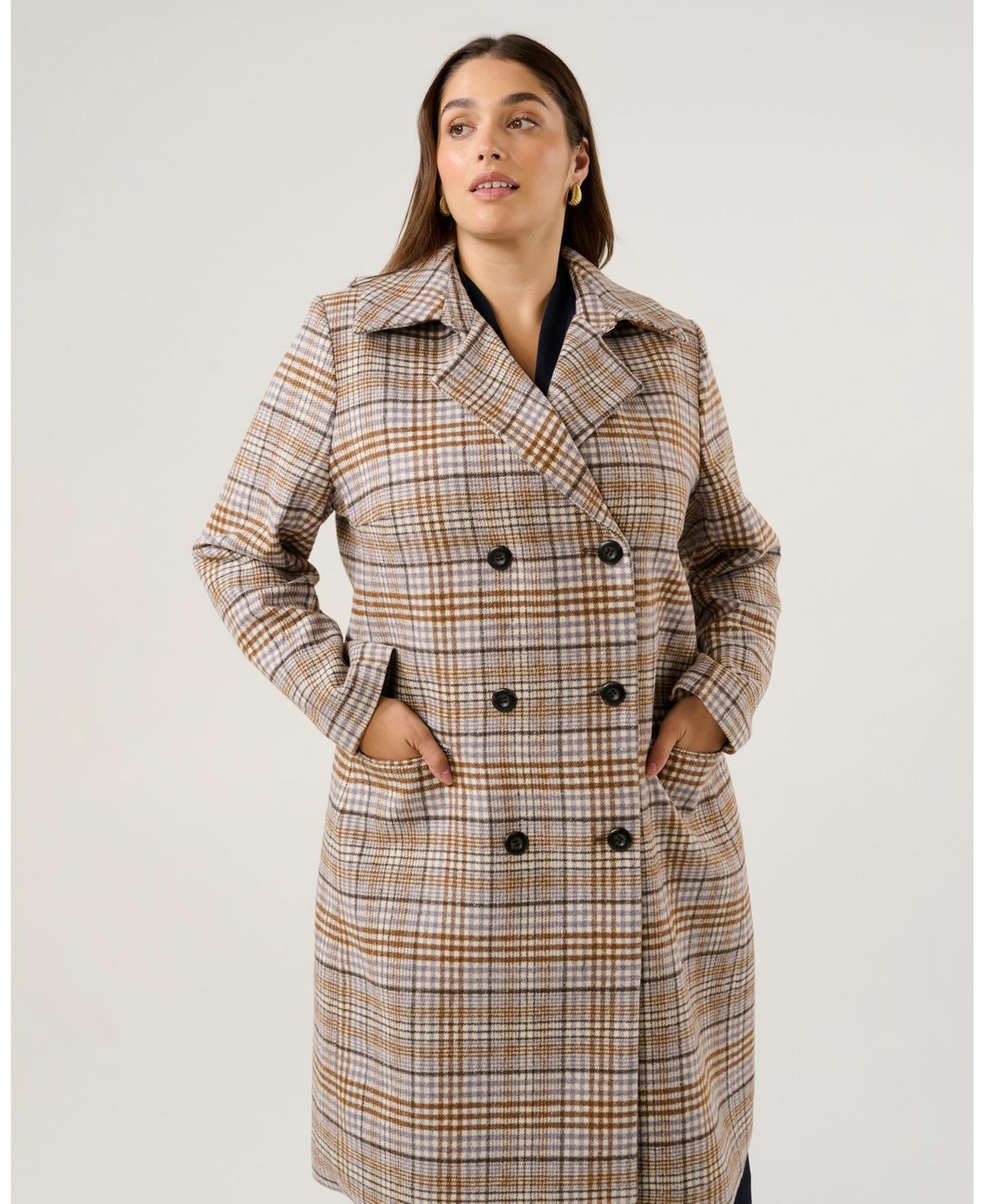 Женское пальто ESTELLE Frostfall Double-Breasted Full-Length Check, цвет: Коричневый — фото 5