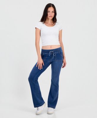 Juniors' Fleece-Knit Drawstring-Waist Bootcut Jeans