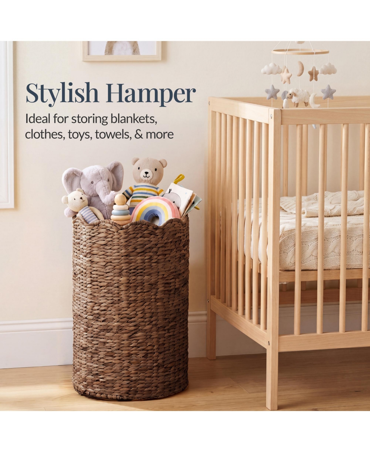 Best Choice Products Scalloped Large Round Laundry Hamper, Handwoven Basket and Organizer