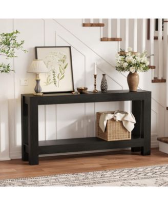 63-Inch Narrow Sofa Table with 2-Tier Storage – Slim Console Table for Entryway, Hallway, Behind Couch, Holds 220 Lbs