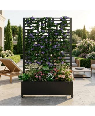 Metal Raised Garden Bed with Trellis, 73"x47"x16
