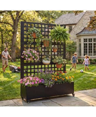 Metal Raised Garden Bed with Wheels, Trellis, and Privacy Screen, 73"x47"x16