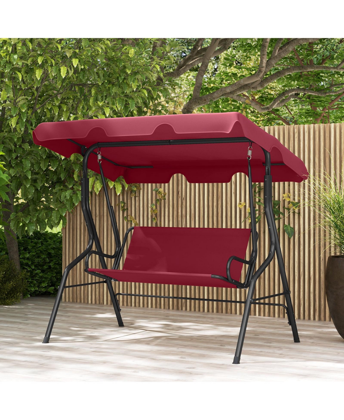 Gymax 3-Person Outdoor Patio Swing Chair Adjustable Canopy and Removable Cushion