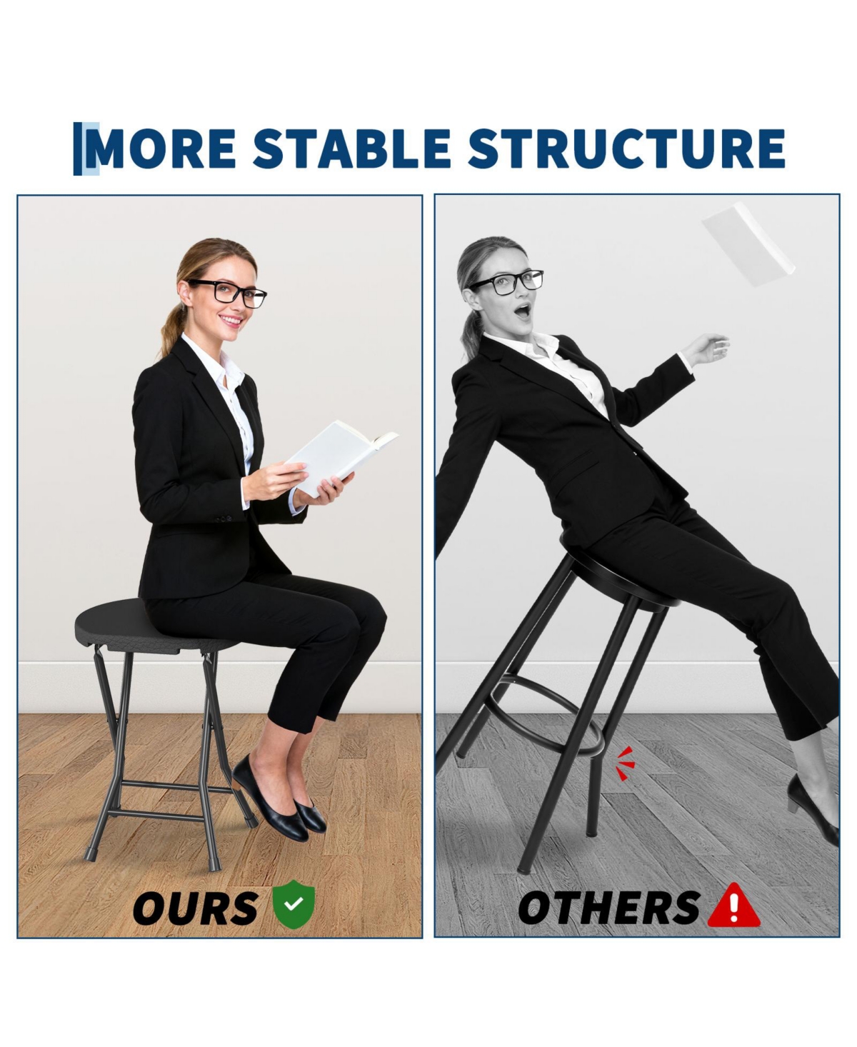 homfan Folding Stool with Handle - Portable 600 lb Capacity Foldable Bar Stool, Non Slip Feet, Indoor and Outdoor for Adults