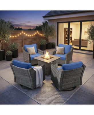 5 Piece Patio Furniture Set 30 Inches Fire Pit Table Outdoor Furniture Sets Patio Couch Outdoor Chairs 50000 BTU Propane Fire Pit