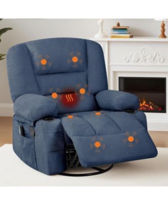 Manual Swivel Recliner Chair with 360degree(s) Rocker Glider, Vibration Massage and Heat, Chenille Lounge Chair for Living Room, Bedroom
