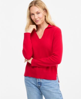 Women's Johnny-Collar Cashmere Long-Sleeve Sweater