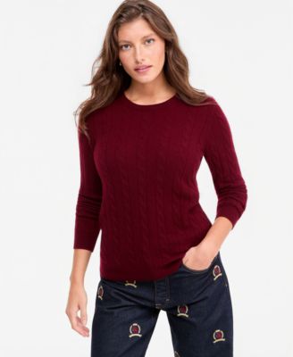 Women's Cable-Knit Crewneck 100% Cashmere Sweater