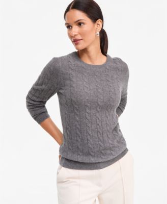 Women's Cable-Knit Crewneck 100% Cashmere Sweater