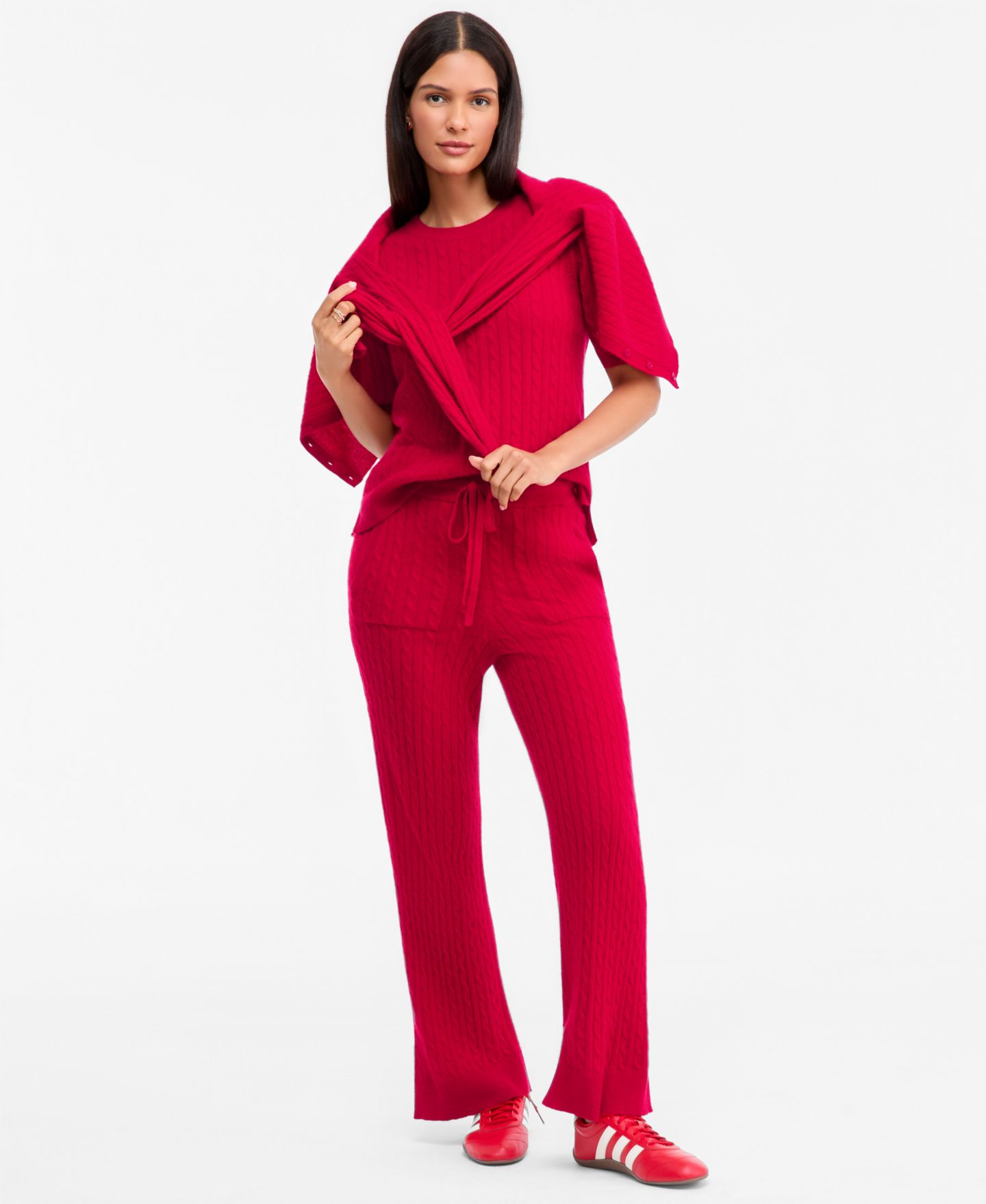 Женский свитер Charter Club Cable-Knit Short-Sleeve 100% Cashmere, цвет: Красный — фото 2