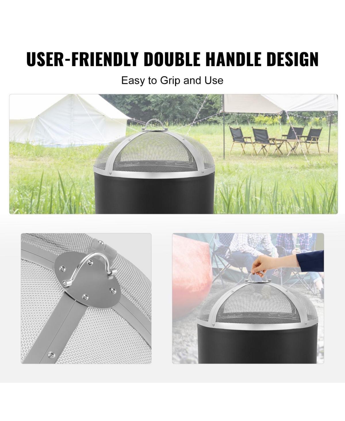 Cozito Fire Pit Spark Screen, Round Stainless Steel Mesh Cover with Ring Handle