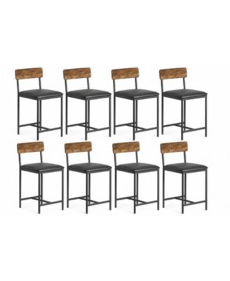  set of 8 bar stools, counter height upholstered chairs with backrest, footrest, and sturdy 350 lb steel frame for kitchen or dining.