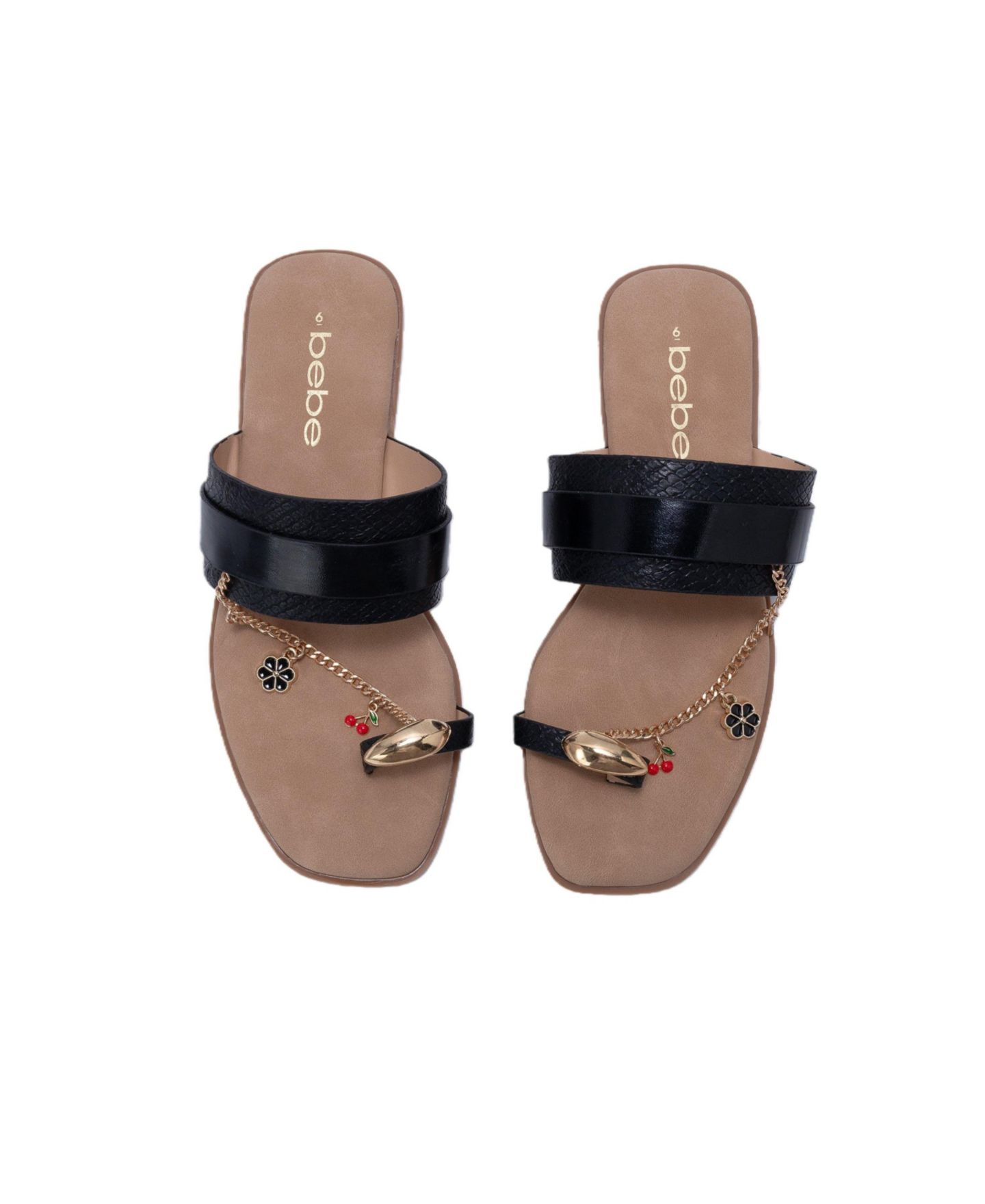 Женские сандалии Bebe Thong Sandals with Charm Chain Detail Flat Slip-On Summer, цвет: Чёрный — фото 4