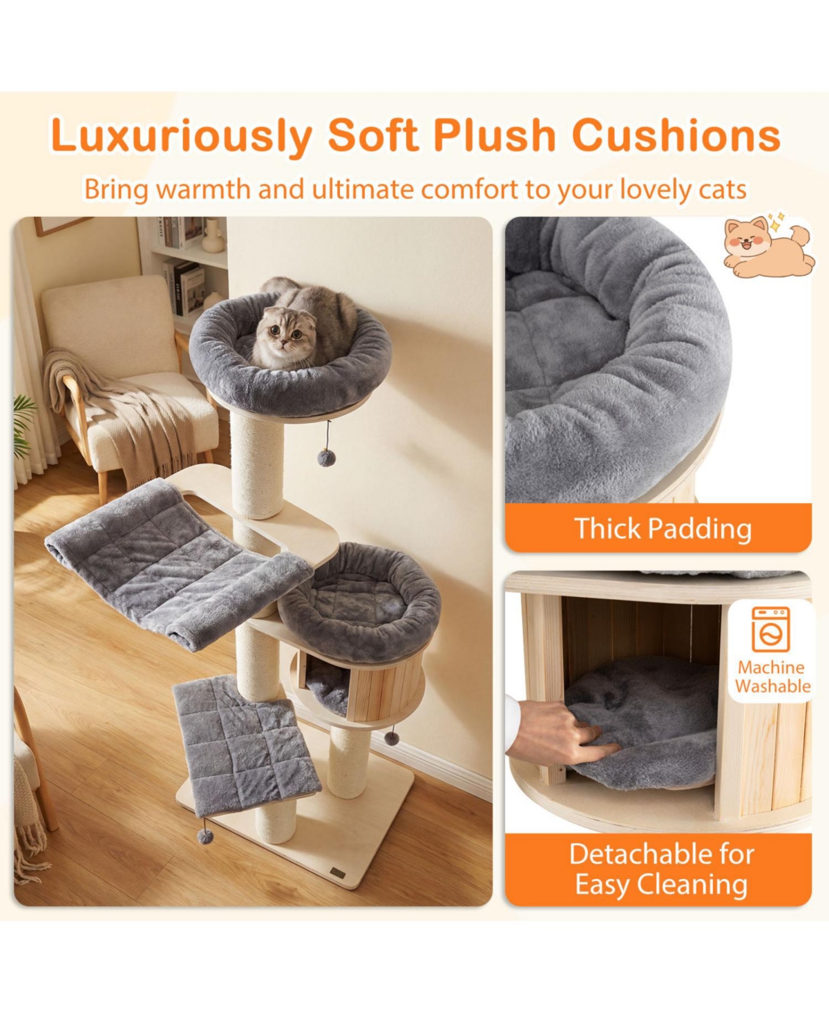 Cozito 4-Layer Wooden Cat Tree Condo Activity Tower with Sisal Posts