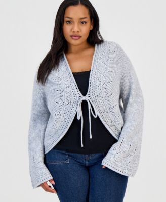 Trendy Plus Size Pointelle Cutaway Cardigan