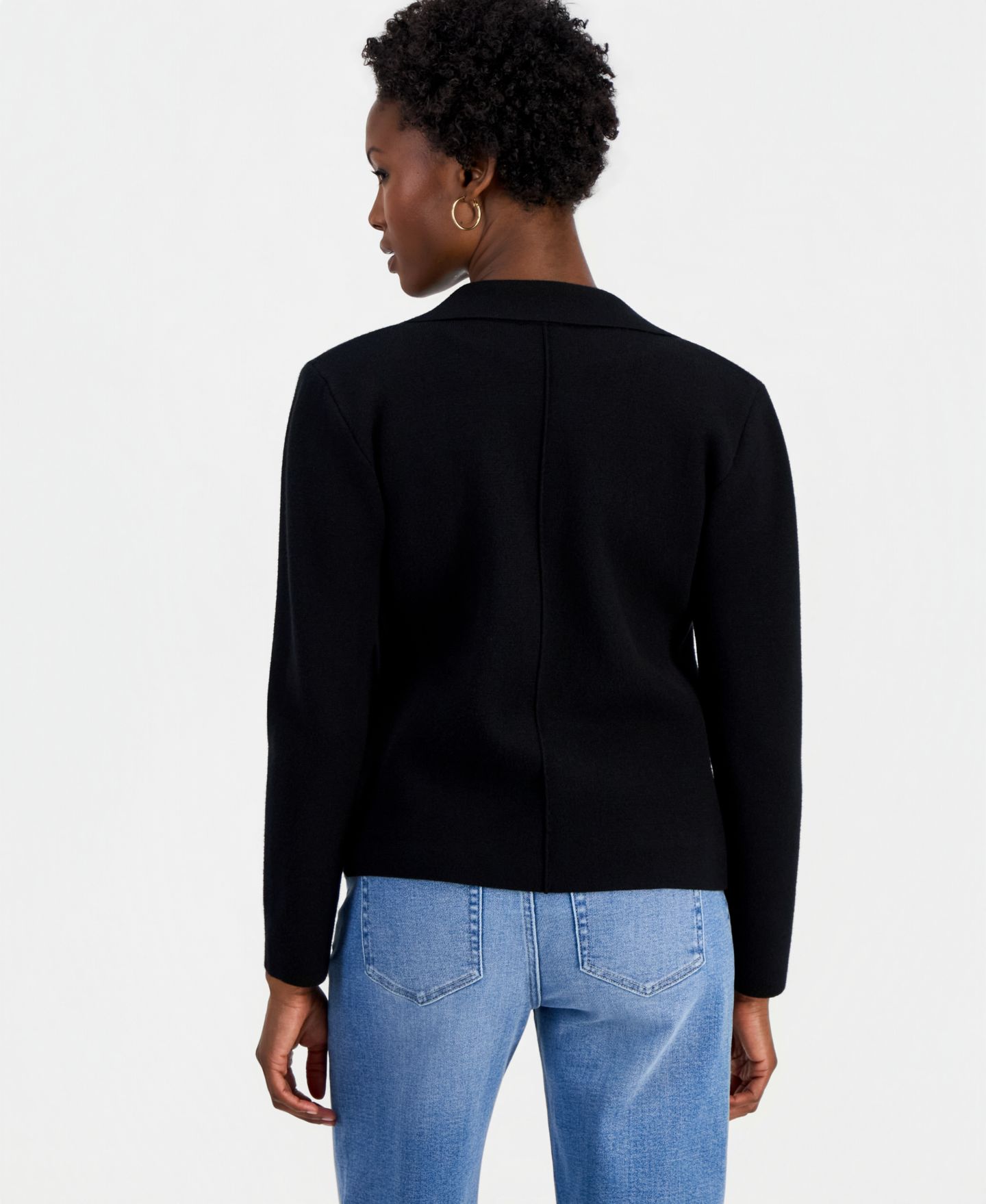 Женский свитер I.N.C. International Concepts Petite Double-Breasted Patch Pocket, цвет: Глубокий чёрный — фото 2