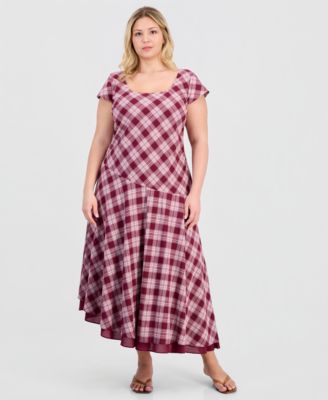 Trendy Plus Size Square-Neck Short-Sleeve Cotton Maxi Dress