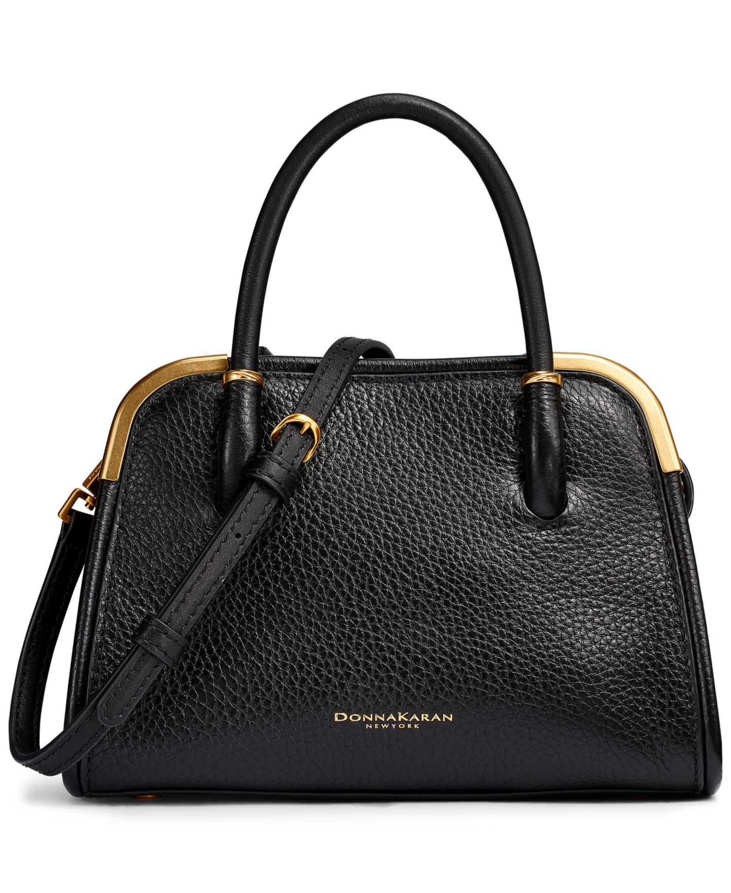 Женская сумка Donna Karan New York Satin Mini Crossbody Satchel Handbag, цвет: Чёрный / Золотой — фото 1