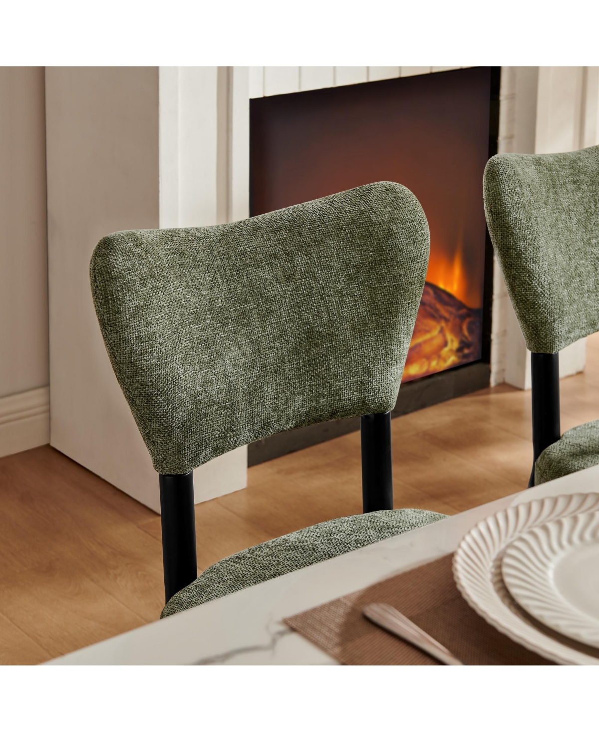 Morden Fort Curved Back Dining Chair Set of 2, Modern Fabric Dining Room Chair Kitchen Chairs, Farmhouse Dinner Chair for Kitchen Dining Room