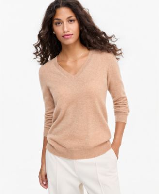100% Cashmere Petite V-Neck Long-Sleeve Sweater