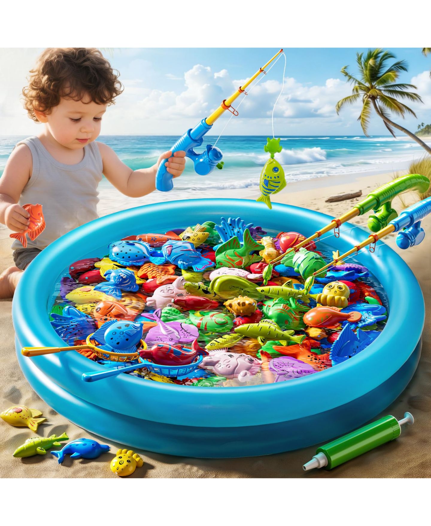Детские игрушки GNUADZ Inflatable Pool Magnetic Fishing Game Set for 2-4 Players, Ages 3-8, цвет: Разноцветный — фото 2