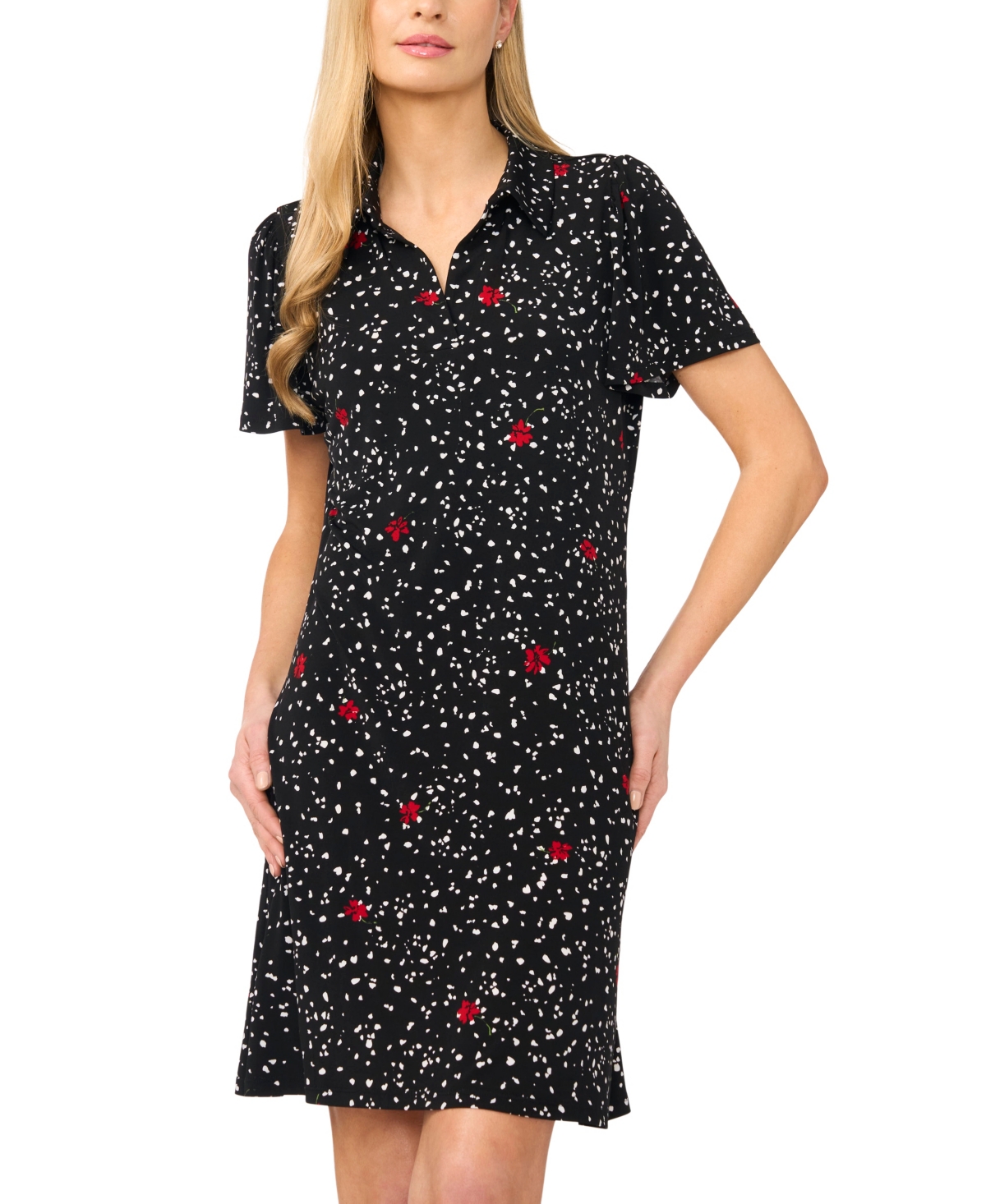 CeCe Women's Printed Short-Sleeve Collared Neck Knit Polo Dress