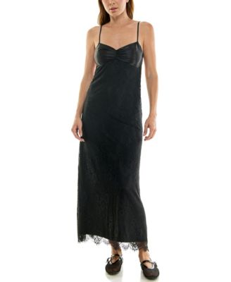 Juniors' Lace with Satin Bust Maxi Dress