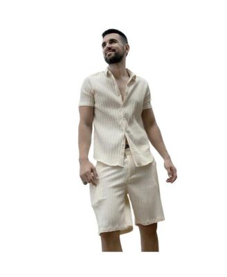 Men's Pale Self-Design Striped Co-Ord Set