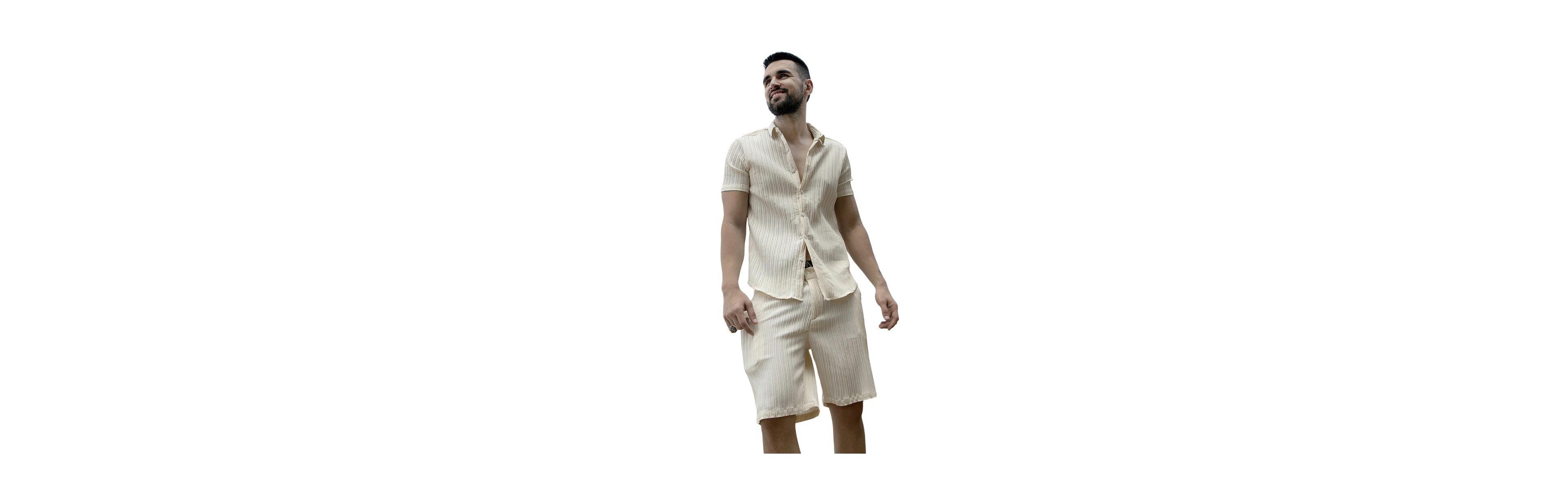 Campus Sutra Men's Pale Yellow Self-Design Striped Co-Ord Set