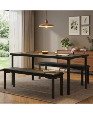 3-Piece Dining Set for 4 with Upholstered Benches, Rectangular Table