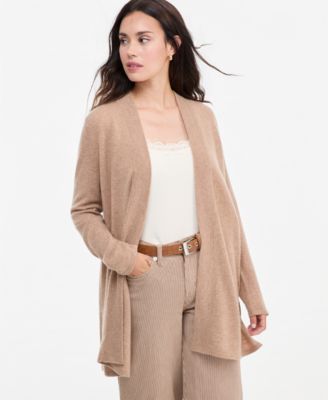 Petite Open Front Cashmere Cardigan with Side Slits