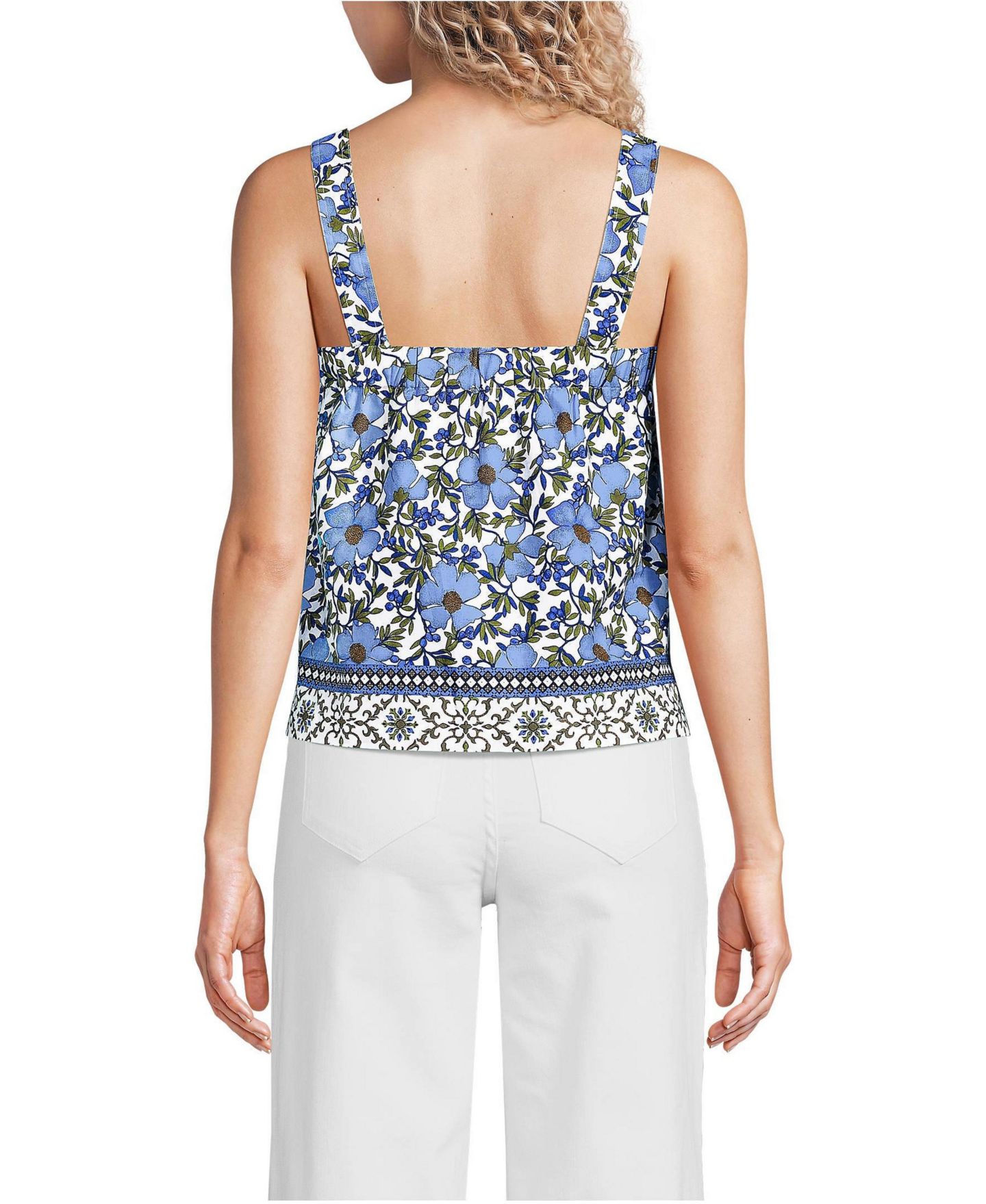 Женский топ Lands' End Poplin Square Neck Sleeveless Shell, цвет: Прозрачный синий небесно-голубой — фото 3