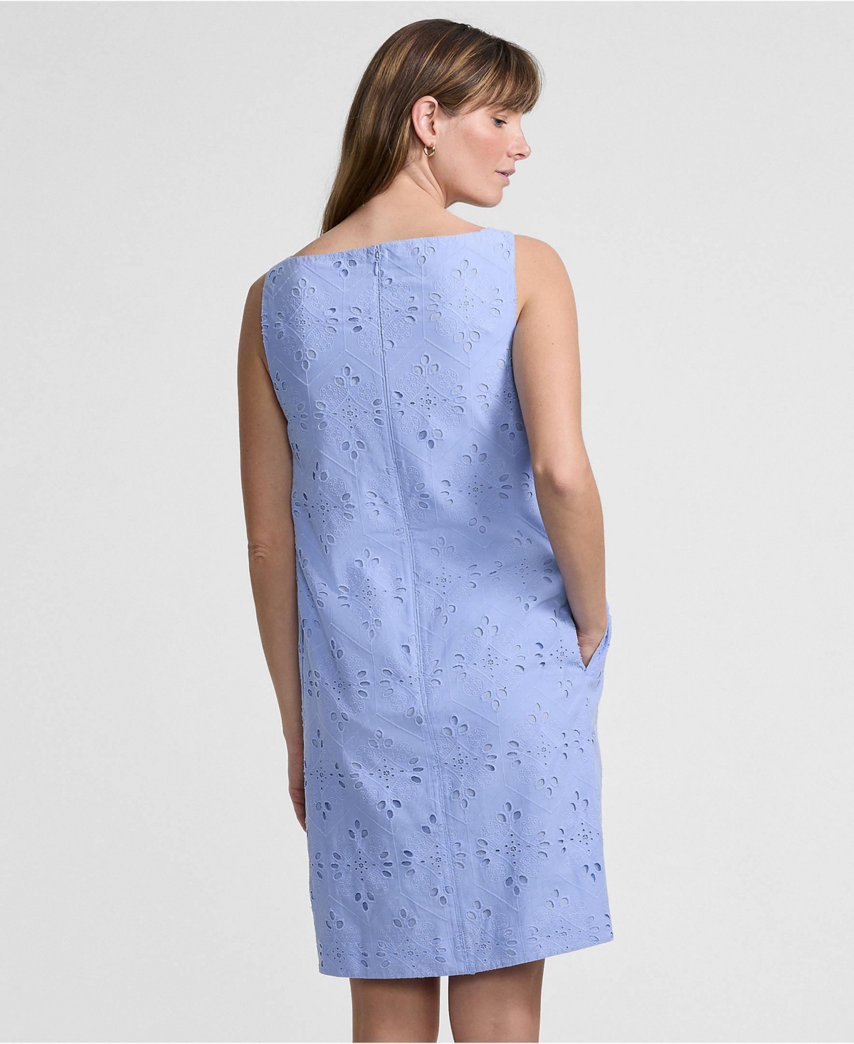 Lands' End Women's Sleeveless Eyelet Shift Above the Knee Dress