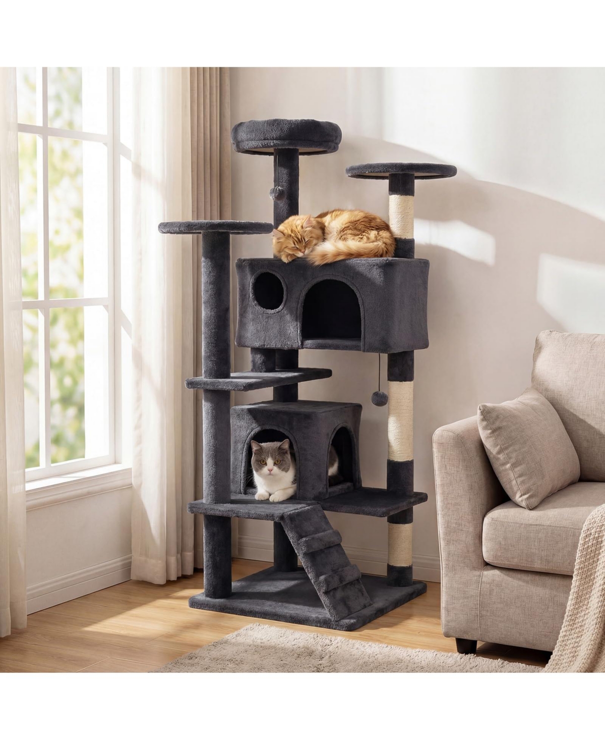 Cozito 52 in Tall Cat Tree Tower for Indoor Cats with Perches and Caves