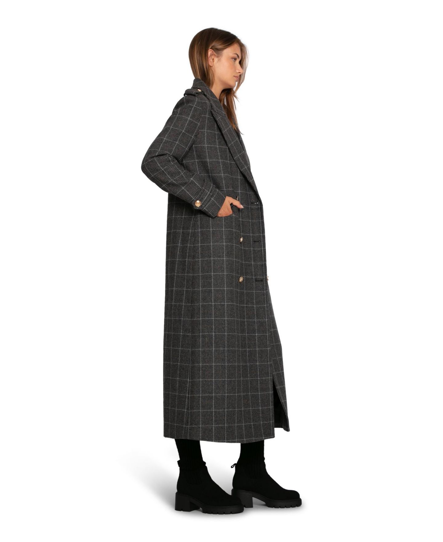 Женское пальто Belle & Bloom Command Wool Blend Double Breast Maxi, цвет: Клетчатый — фото 4