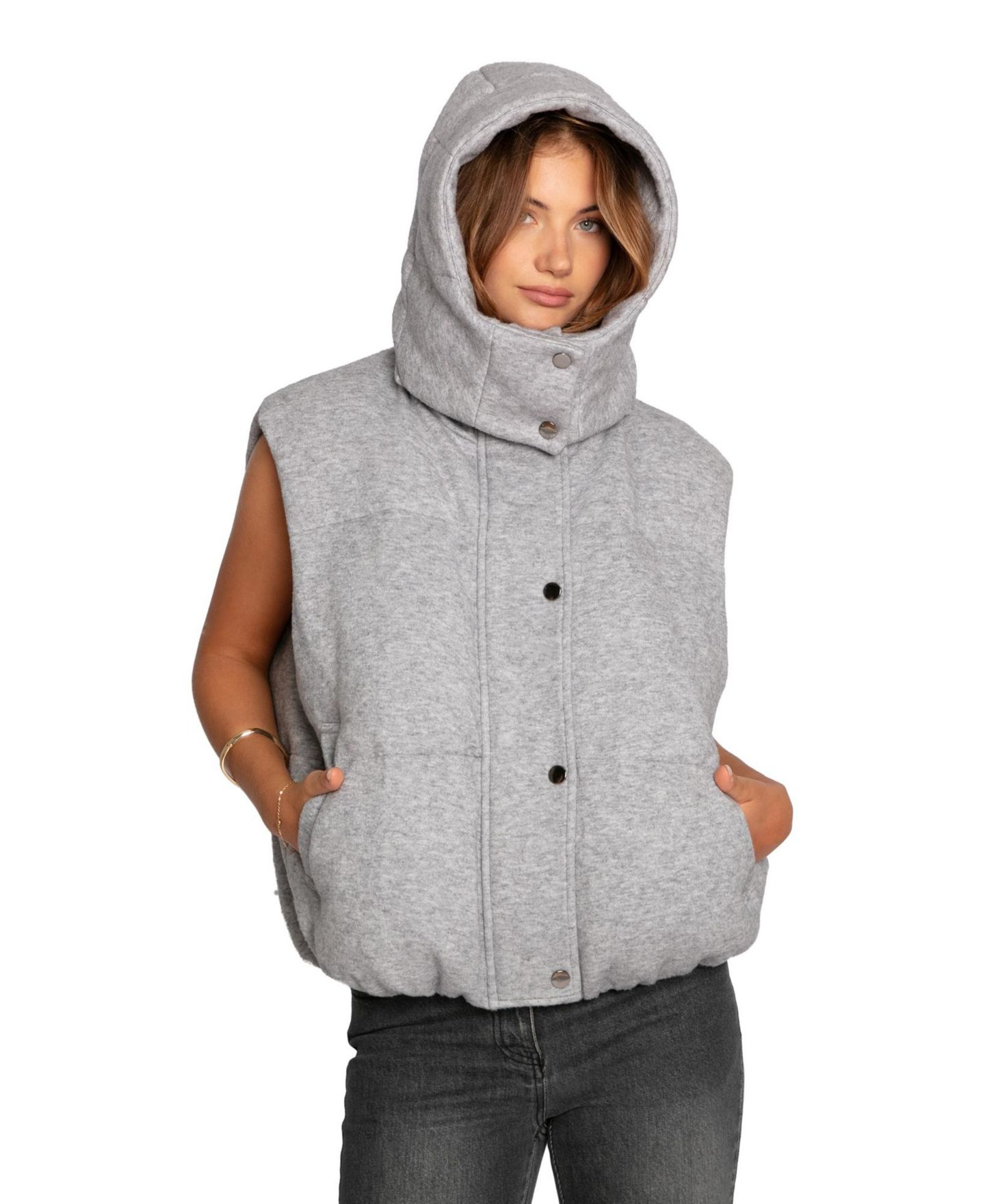 Женский жилет Belle & Bloom Golden Hour Hooded Puffer Vest, цвет: Серый меланжевый — фото 8