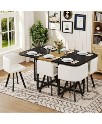 7 Piece Modern Dining Set and Wood Table with 6 Faux Leather Chairs