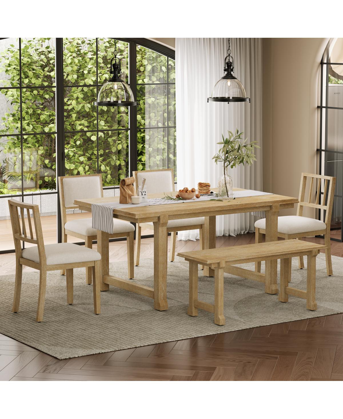 Streamdale Furniture 6 Piece Farmhouse Dining Set with Solid Wood Frame