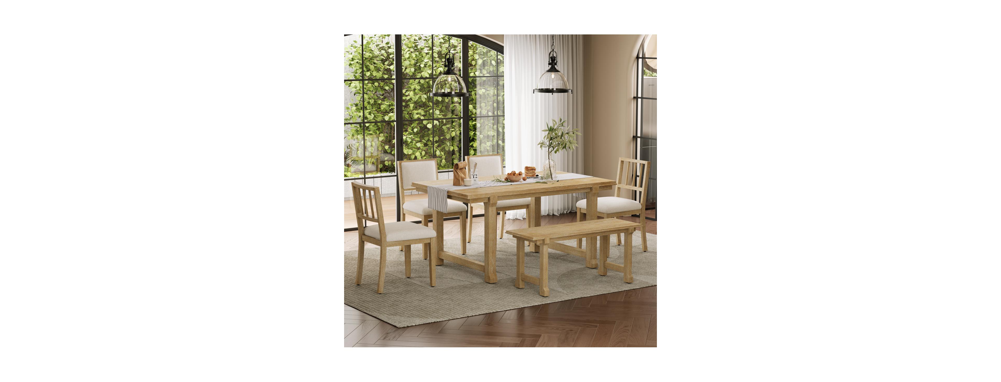 Streamdale Furniture 6 Piece Farmhouse Dining Set with Solid Wood Frame