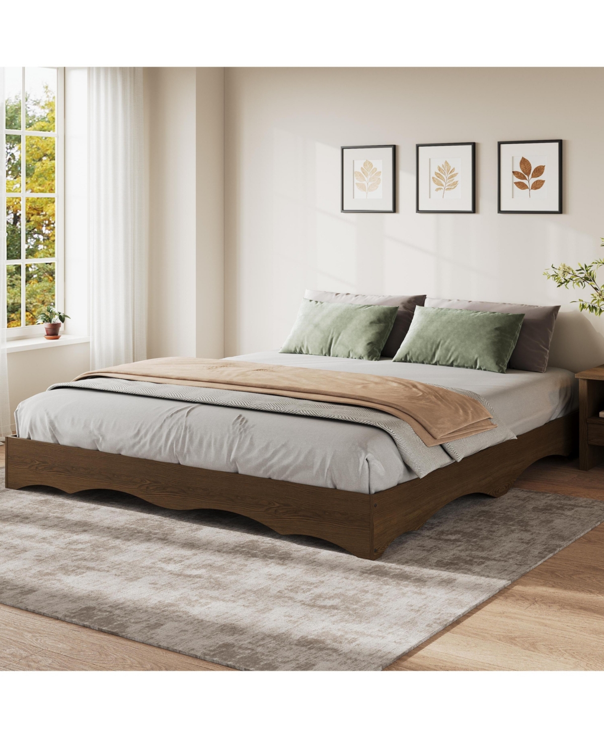 homfan Minimalist Wave Edge Wood Platform Bed Frame - Sturdy and Noise-Free, Easy Assembly, No Box Spring