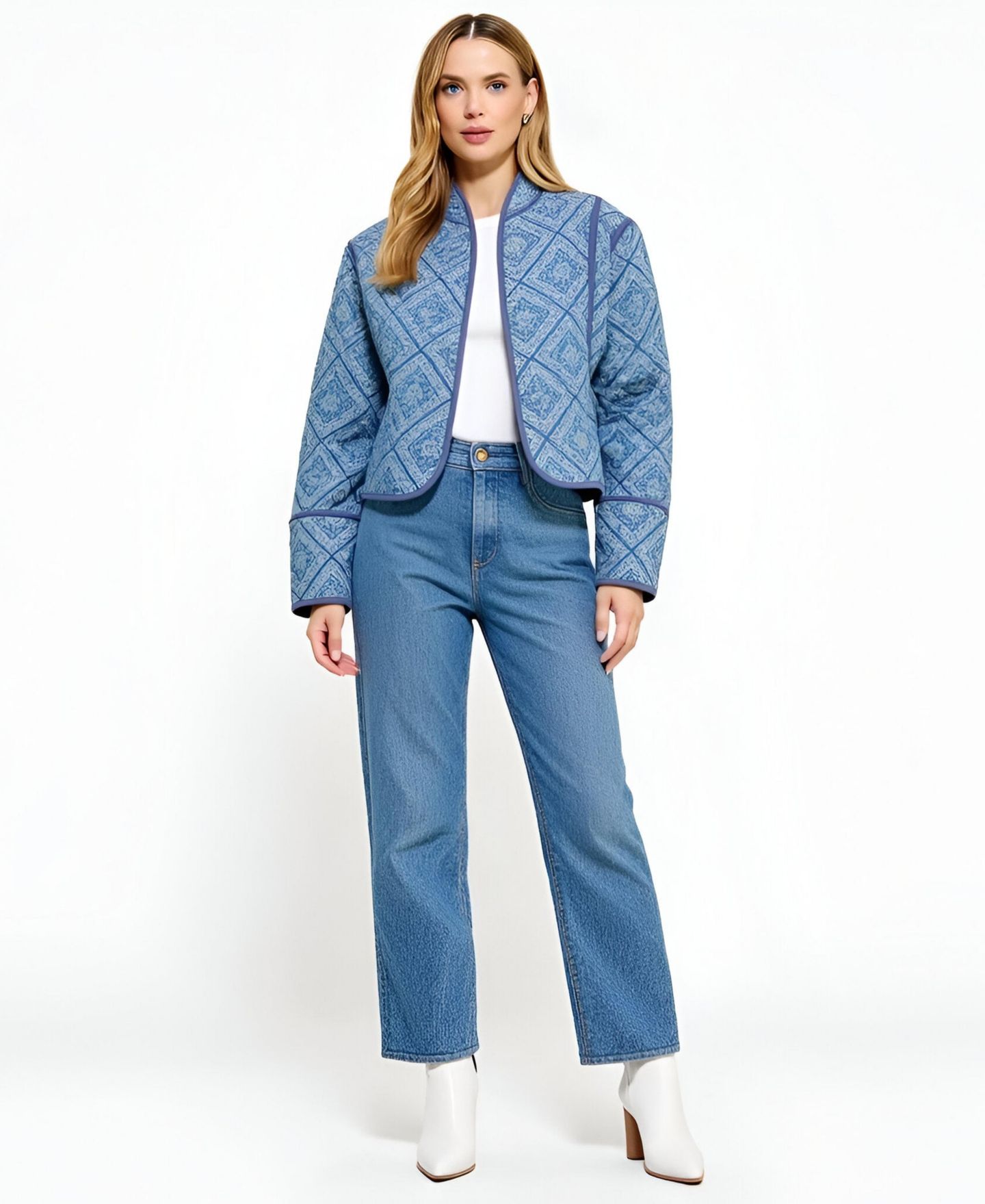 Женская куртка Modenaire Diamond Quilted Open-Front, цвет: Синий — фото 4