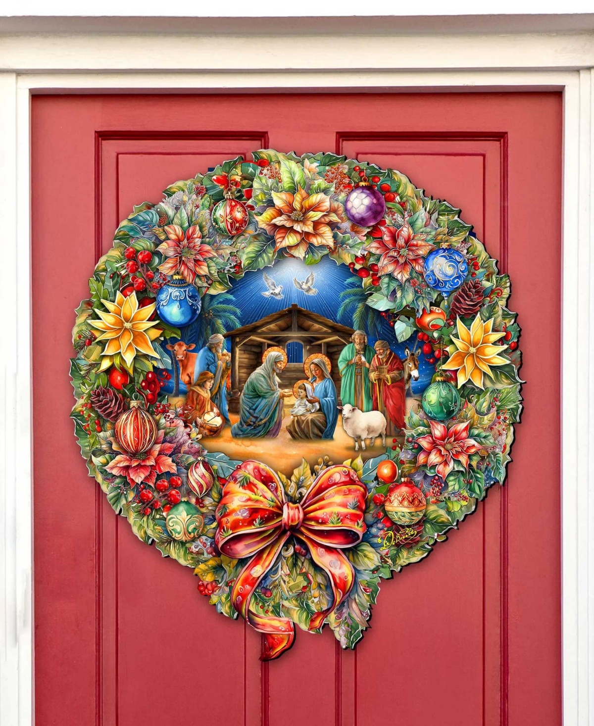 Designocracy Nativity Wreath Holiday Door Decor