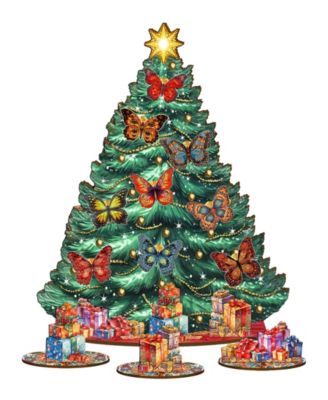 Butterfly Themed Wooden Christmas Tree with Ornaments Set of 13 G. DeBrekht
