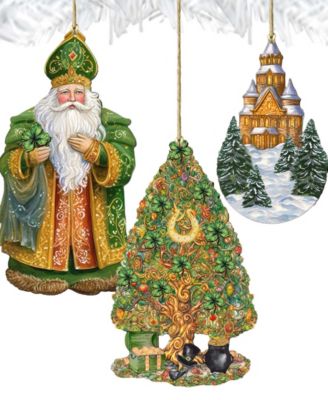 Traveling Santa Wooden Ornaments Set of 3 by G.DeBrekht