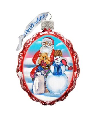 Gift Giving with Snowman Santa Glass Ornament