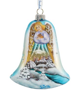 Angel Bell with Bunny Glass Ornament